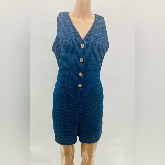 Women's Casual Tweed Sleeveless Button-Down Romper with Pockets  NWOT - Picture 1 of 6